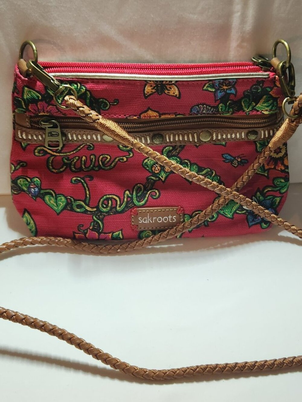 Sakroots crossbody bag True Love bright pink floral VGUC